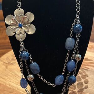 Vintage Silver and Blue Floral‎ Necklace